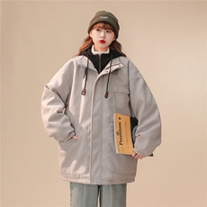 EQ158冬季新款港风休闲毛呢假两件连帽棉服棉衣情侣外套宽松P145，男装棉衣，电商C306-1