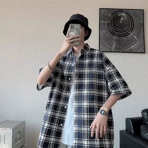 短袖衬衫男夏季新款港风宽松格子衬衣CS5522-P30