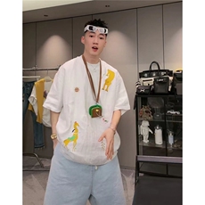 抖音--陈发财--情侣款夏新款刺绣亚麻T恤tx009-TP85，男装T恤，电商A089-1