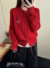 2026年秋季是百搭通勤简约休闲马年刺绣开衫，女装针织衫/毛衣，臻纶羊绒