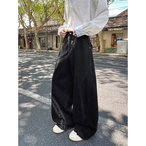 水洗做旧阔腿弯刀牛仔裤男女宽松美式设计垂感解构松弛感裤子图片