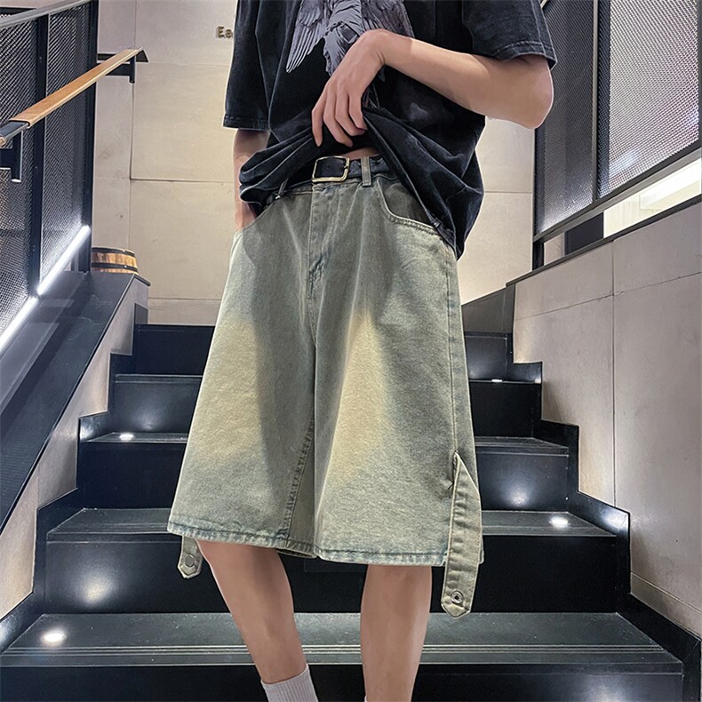 牛仔短裤男夏季美式高街直筒裤子潮牌痞帅宽松五分裤DK0219-P40,男装牛仔裤,星座308B-2