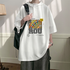 连帽短袖t恤男大码胖子带帽五分袖中袖LD54370-P45