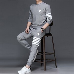 中年运动套装男春秋季爸爸秋装套装圆领卫衣两件套运动服时尚百搭