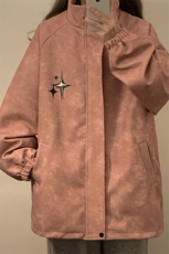 中性风PU皮复古做旧可拆卸四芒星胸针大码M-5XL夹克男JK77757P90，男装夹克，星座227-7
