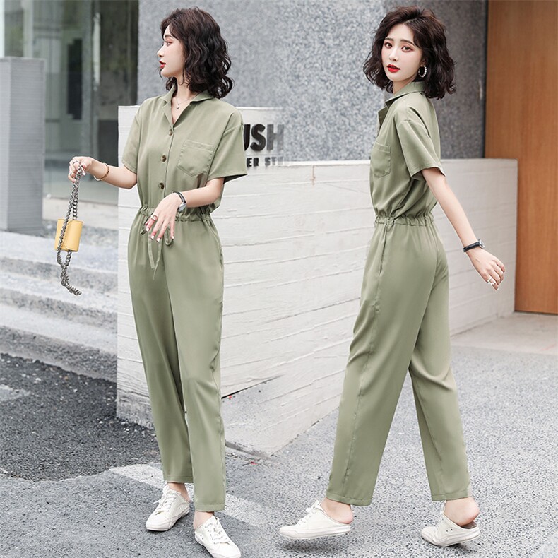 2021年夏季中腰薄款口袋长裤排多扣收腰显瘦连衣裤，女装连体裤，辉之琳