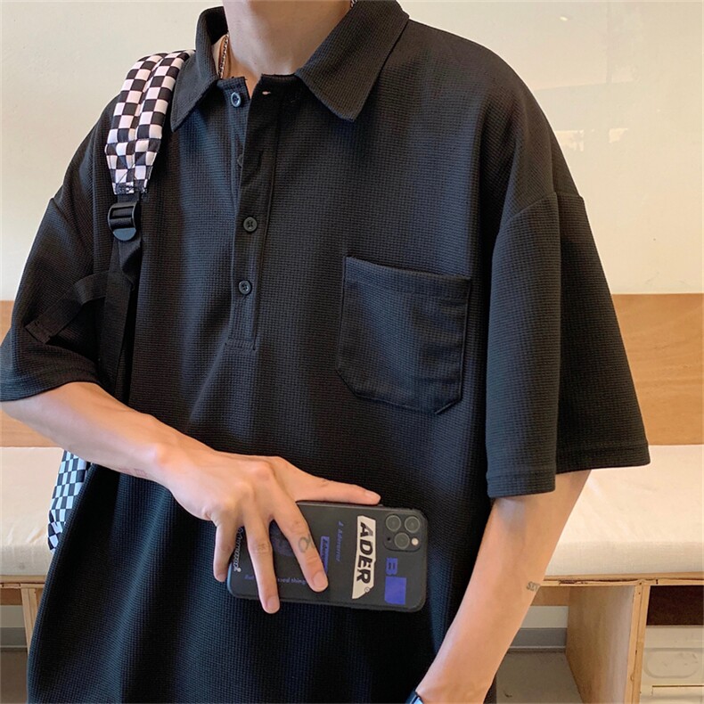 华夫格 polo衫男短袖韩版潮流2023夏季新款ins宽松衬衫W2942-P32图片