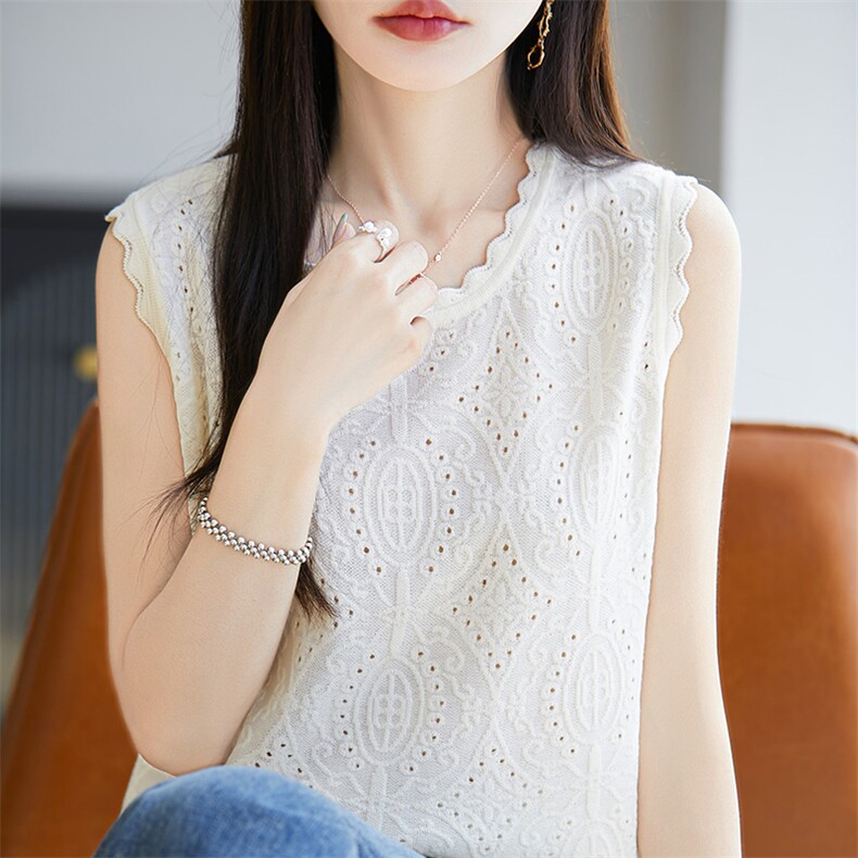 小香风2025花边圆领吊带背心女内搭春夏薄款宽松无袖,女装T恤,暖圣羊羊绒