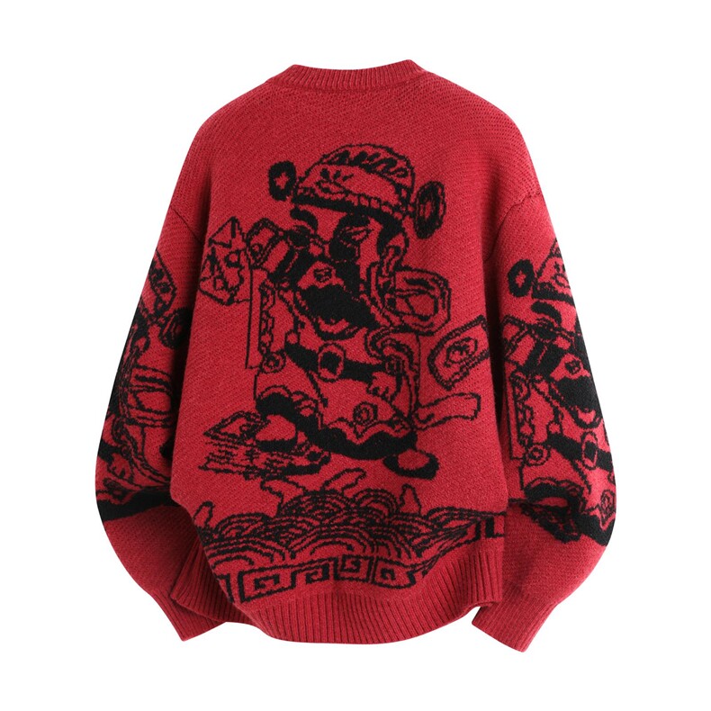 M723-特P58男学生新年衣服青少年红色毛衣外套加厚提花针织衫,男装针织衫/毛衣,电商D310B