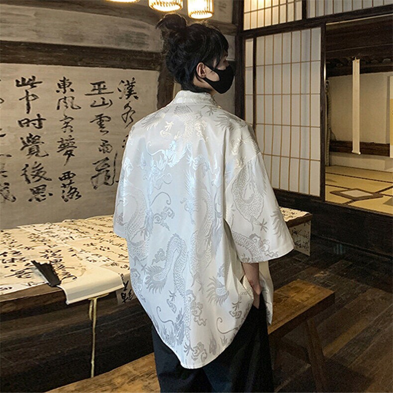 2025夏季新款港风新中式大码龙纹提花衬衫M-5XHC24223-特P35,男装衬衫,电商A022