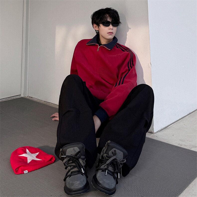 抖音得物高品质美式高街重磅结构设计拼接织带立领卫衣外套CM42,男装卫衣,电商A486