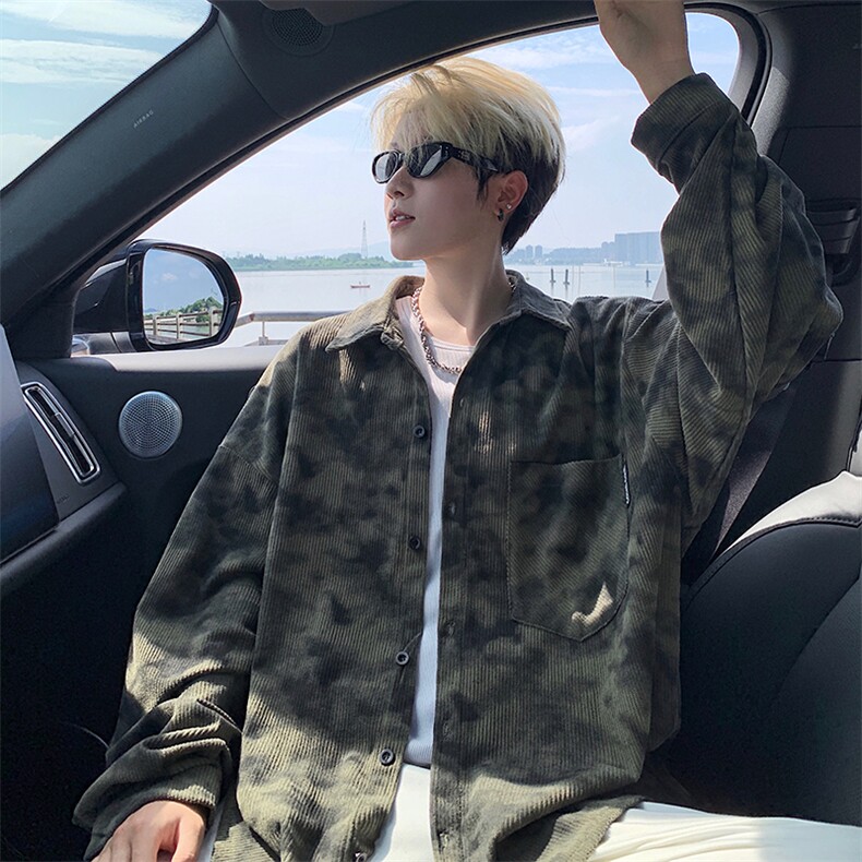 衬衫男秋季新款港风宽松大码灯芯绒扎染长袖衬衫CS8108-P42，男装衬衫，星座214-3