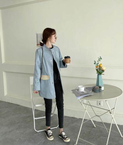 香丽迪风衣女中长款2021春装宽松圆领休闲收腰小个子气质外套，女装风衣，香丽迪1