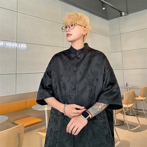 新中式汉服短袖衬衫男夏季风潮牌百搭唐装汉服宽松休闲半袖衬衣图片
