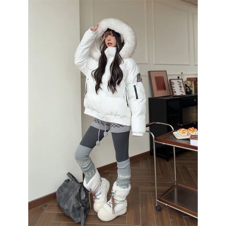 1506-1/G78830/P94甜酷休闲风白色连帽棉服外套女冬，男装棉衣，星座1506A