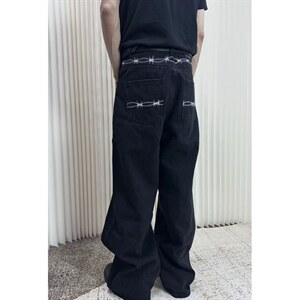 荆棘刺绣水洗ins风宽松直筒阔腿牛仔裤长裤男女款 NS6079图片