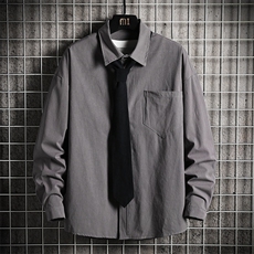 LC42099-P45加绒款P55痞帅领带长袖衬衫男士大码dk制服男jk网格，男装衬衫，电商A040A