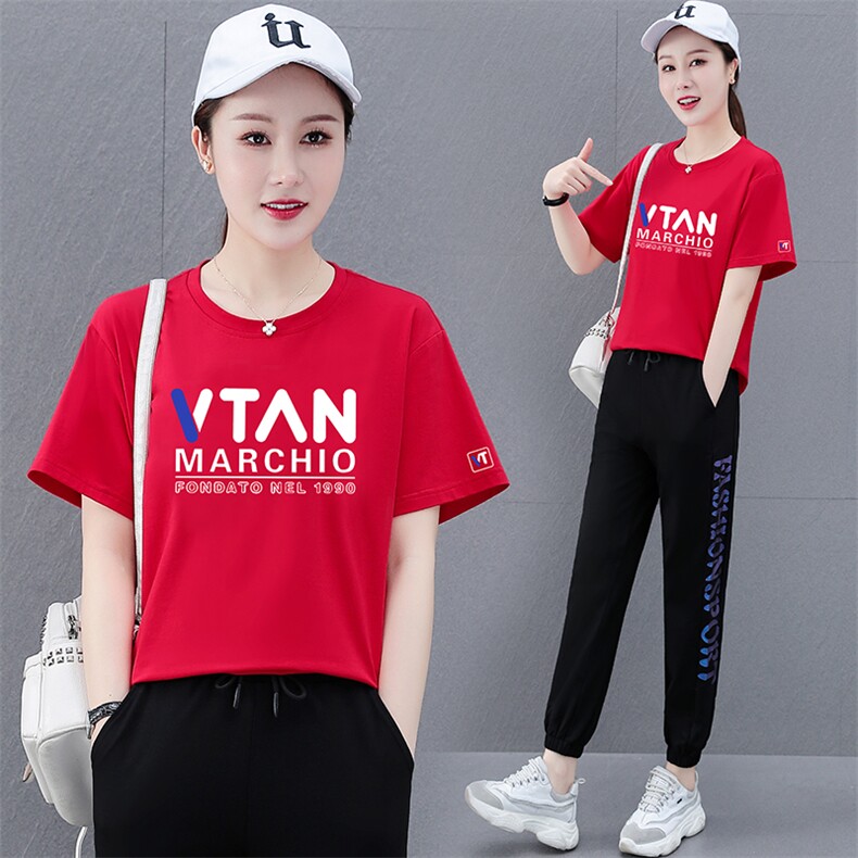 燕颉薄款纯棉短袖运动服套装女夏季2023新款妈妈跳舞休闲两件套,女装套装/套裙,燕颉服饰