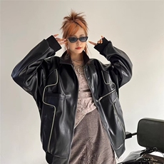 复古甜酷皮衣外套女2025秋冬新款百搭休闲机车服宽松长袖夹克上衣，男装夹克，星座506A