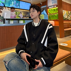 毛呢布料棒球服男款2024秋冬季美式潮牌复古夹克外套，男装夹克，星座410-7