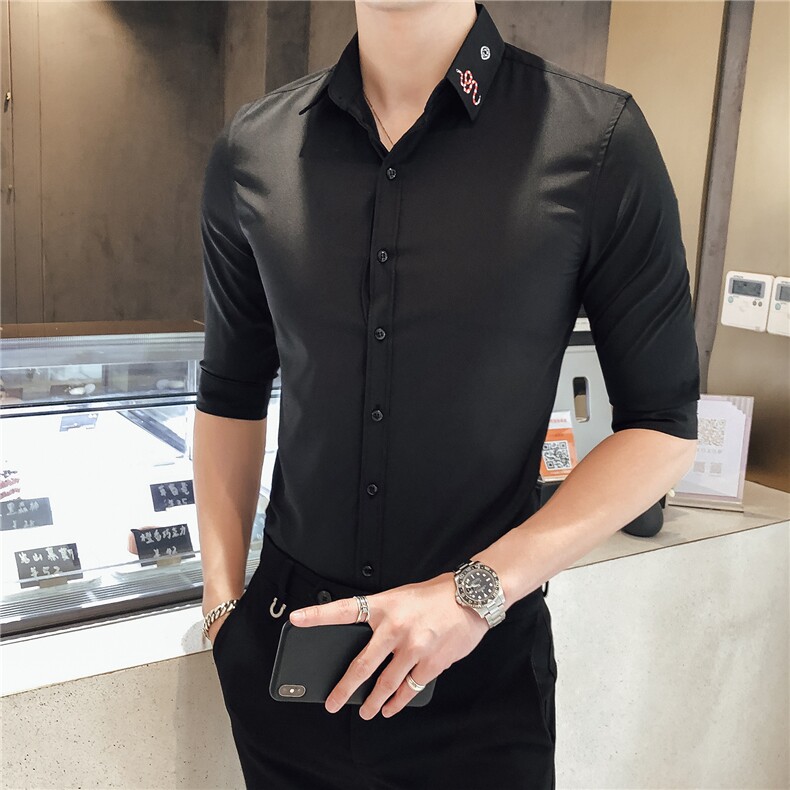 2021春夏款英伦风男个性绣花衬衫修身中袖夜店男装衬衣102A-D461,男装衬衫,星座419（原A233）