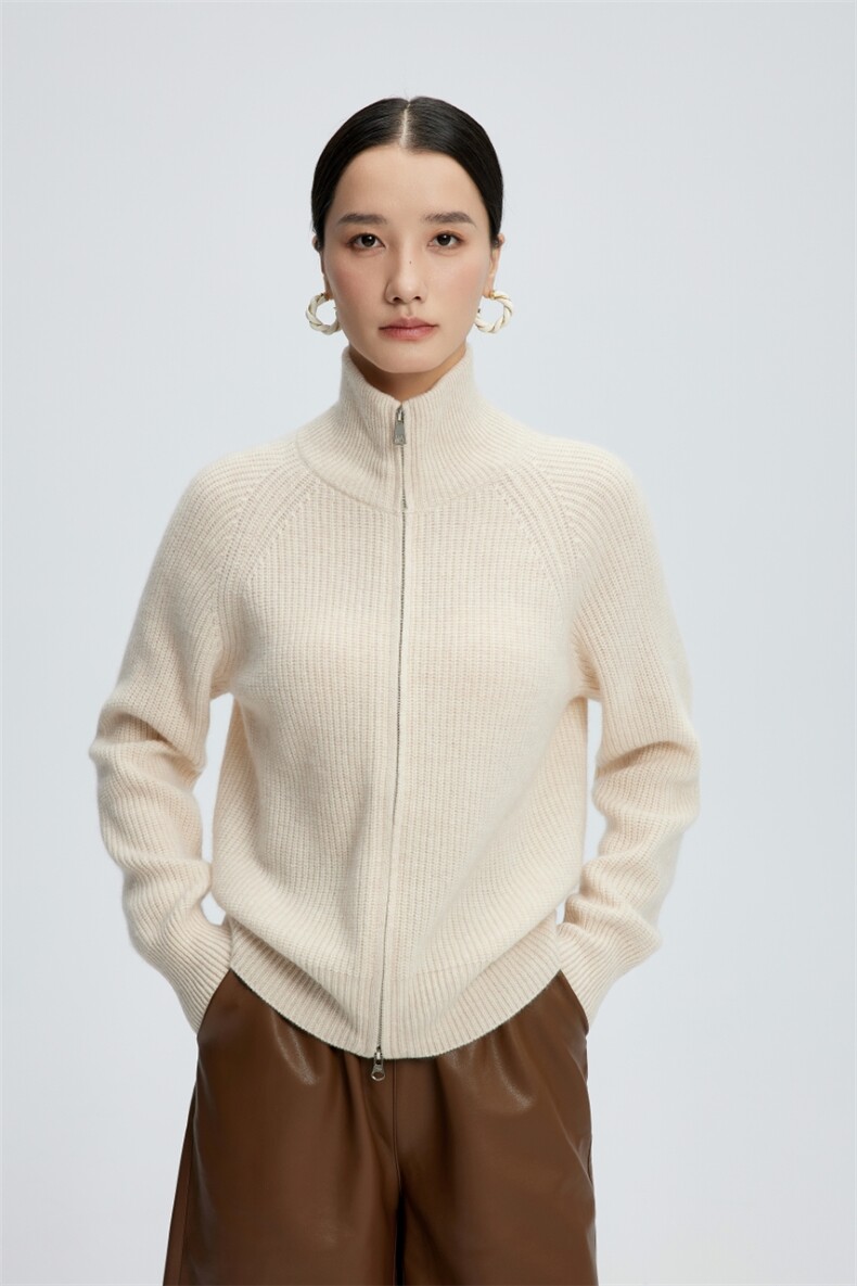秋冬新款翻领开衫针高领拉链宽松加厚外套毛衣,针织衫/毛衣,玛卡隆羊绒