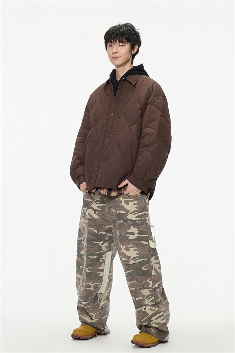 2025冬季新款翻领衬衫假两件羽绒服男潮牌百搭保暖羽绒服外套,男装衬衫,电商A234