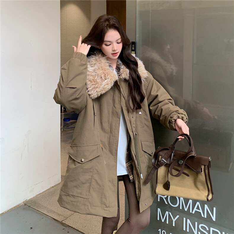 2C085-Q117P235K345主推款中长款大翻领派克羊羔毛外套风衣,女装派克服,2C085