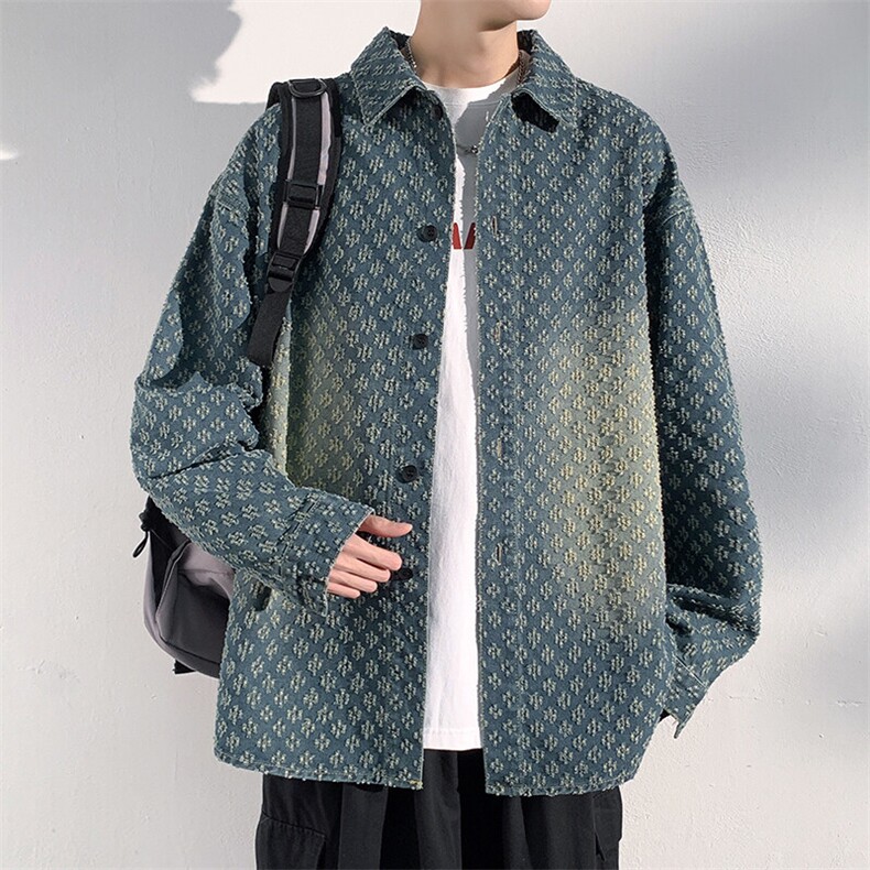 特批P55无差价25春设计感提花牛仔服夹克男时尚大码翻领外套NJ151图片