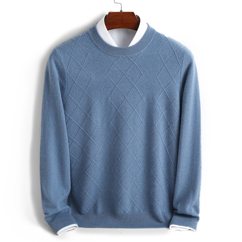 秋冬新款男士纯山羊绒套头宽松上衣长袖纯色针织羊绒打底衫，男装羊绒套衫，君道羊绒
