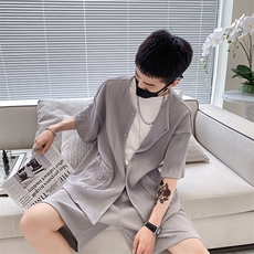 社会风纯色竖条纹立体无量两件套装痞帅B297-7728-P120控158，男装休闲套装，电商B297