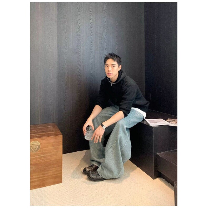 宽松型青少年直筒常规秋冬竖条纹明线牛仔裤男女长裤纯色夏季中腰,男装牛仔裤,星座506A