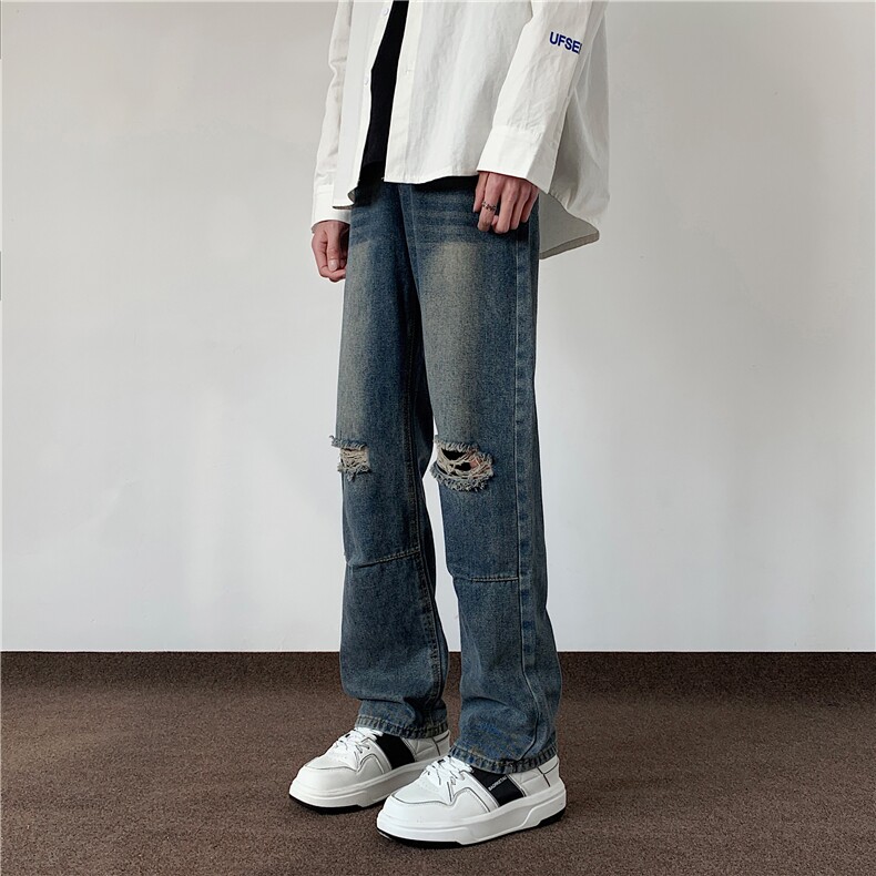 春夏破洞牛仔裤潮流做旧水洗高街百搭男长裤V141/p58,男装牛仔裤,电商B381-1