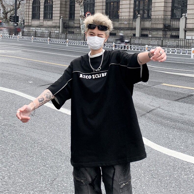 高级设计感痞帅金属拉链短袖T恤，XZ1005-1-TTH008-批价4059,男装T恤,星座1005-1