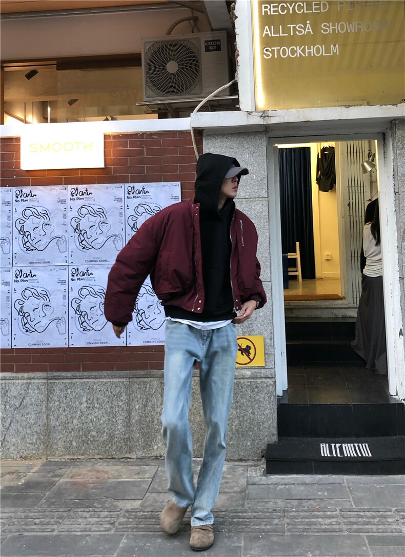 MY10特P128酒红色短款bomber棉服高质量现货,男装棉衣,星座807
