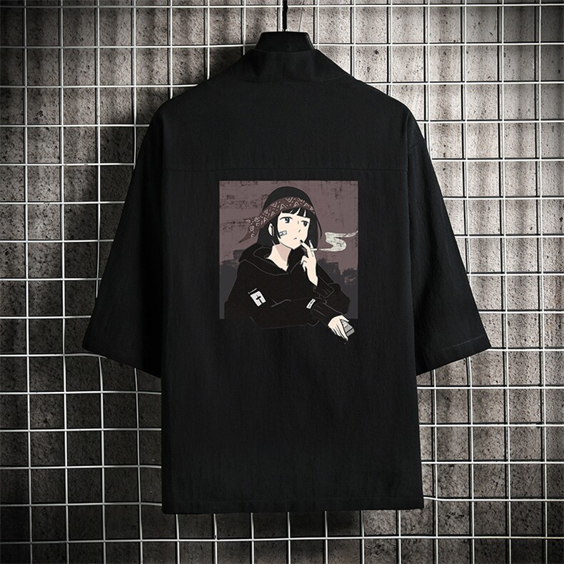 HF59122-P40风汉服男开衫外套七分袖道袍网格挂拍,男装民族服装,电商A040A