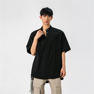 1新中式立领衬衫风暗扣工装大码M-5XL半袖衬衣男78013P48控78图片
