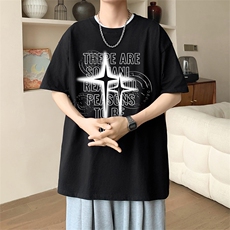 新款夏季男装纯棉短袖T恤落肩款星光印花时尚休闲宽松上衣，男装T恤，星座1013
