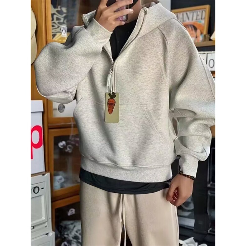 JY519-P51美式潮流运动休闲简约半拉链外套廓形宽松连帽卫衣男，女装短外套，星座1501-3