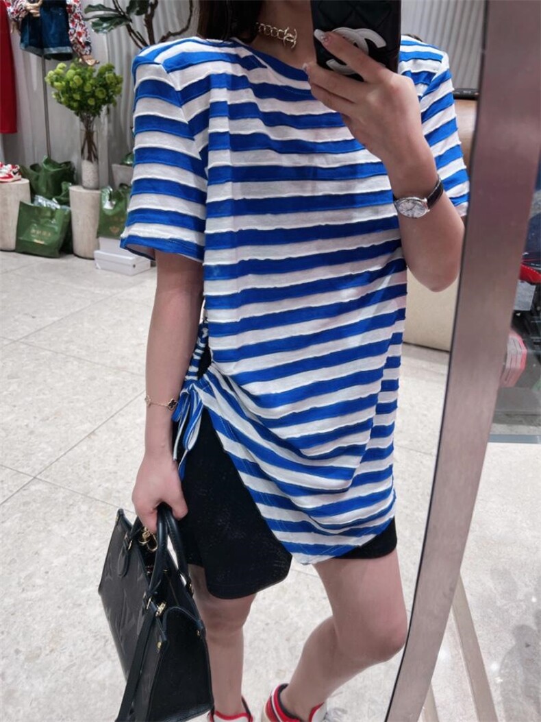夏季新款条纹不规则抽绳短袖，其它，AT(2F)