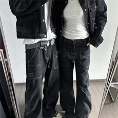 2026新美式复古vibe小众弯刀牛仔裤重工水洗阔腿裤K71336-P48网图，男装牛仔裤，电商B245