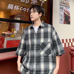 短袖衬衫男夏季新款磨毛格子衬衣DX716-特批26无差价图片