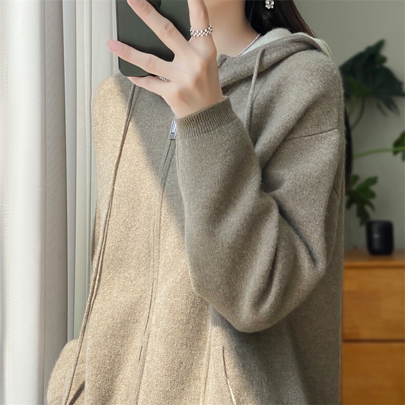连帽纯色长袖套头2024年秋冬季新款女时尚显瘦羊毛针织衫,女装羊毛衫,暖圣羊羊绒