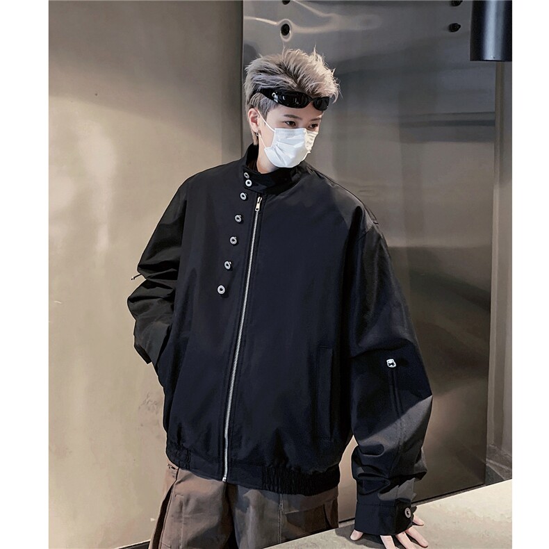 24秋装新品设计感立领多纽扣飞行夹克机车外套宽松上衣H990P78,男装夹克,电商A341