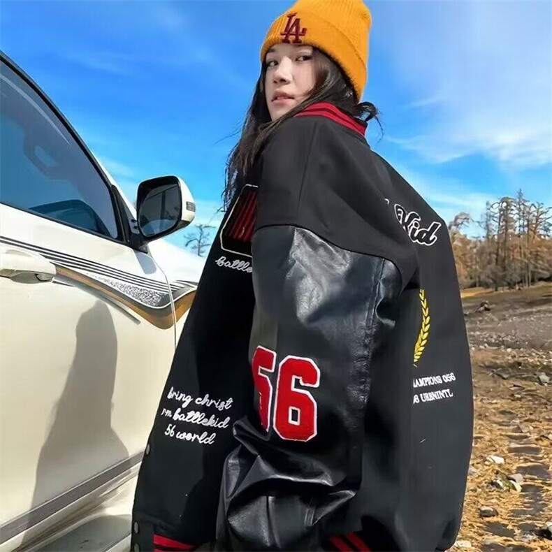 美式复古刺绣飞行夹克外套男女春秋款潮牌欧美高街重磅宽松棒球服,女装短外套,星座506A