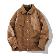 春季机车男士皮衣潮按扣夹克情侣款外套翻领青年A266-PY009-P100，男装皮衣，电商A266