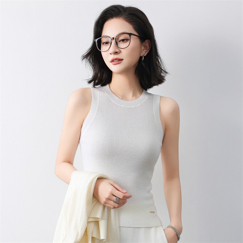 圆领新款针织背心女无袖纯色背心简约百搭宽松套头上衣女,针织衫/毛衣,清联羊绒
