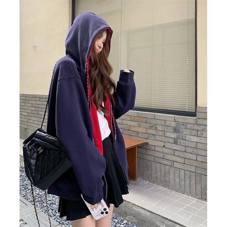 抖音得物二开美式高街重磅结构双层撞色连帽卫衣开衫外套W116,男装卫衣,电商A486
