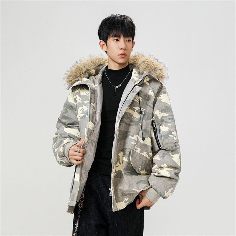 美式毛领派克棉服男冬季加厚工装棉衣情侣外套M060-P110 迷彩P115图片