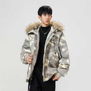美式毛领派克棉服男冬季加厚工装棉衣情侣外套M060-P110 迷彩P115图片